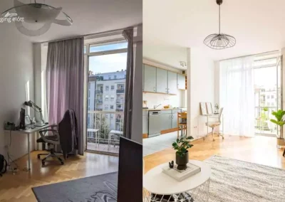 home staging budapest előtte utána nappali konyha